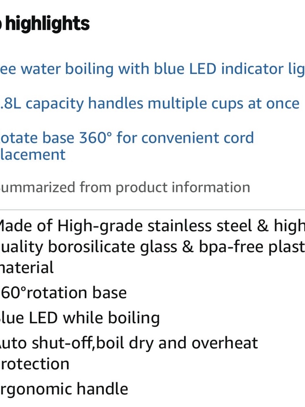 New Zokop Electric Glass Hot water Tea Kettle 1500W 1.8L Black Stainless Steel - Picture 10 of 12